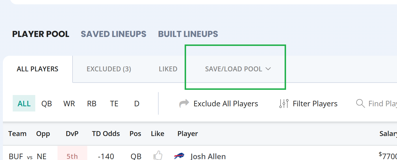 The new save player pool button