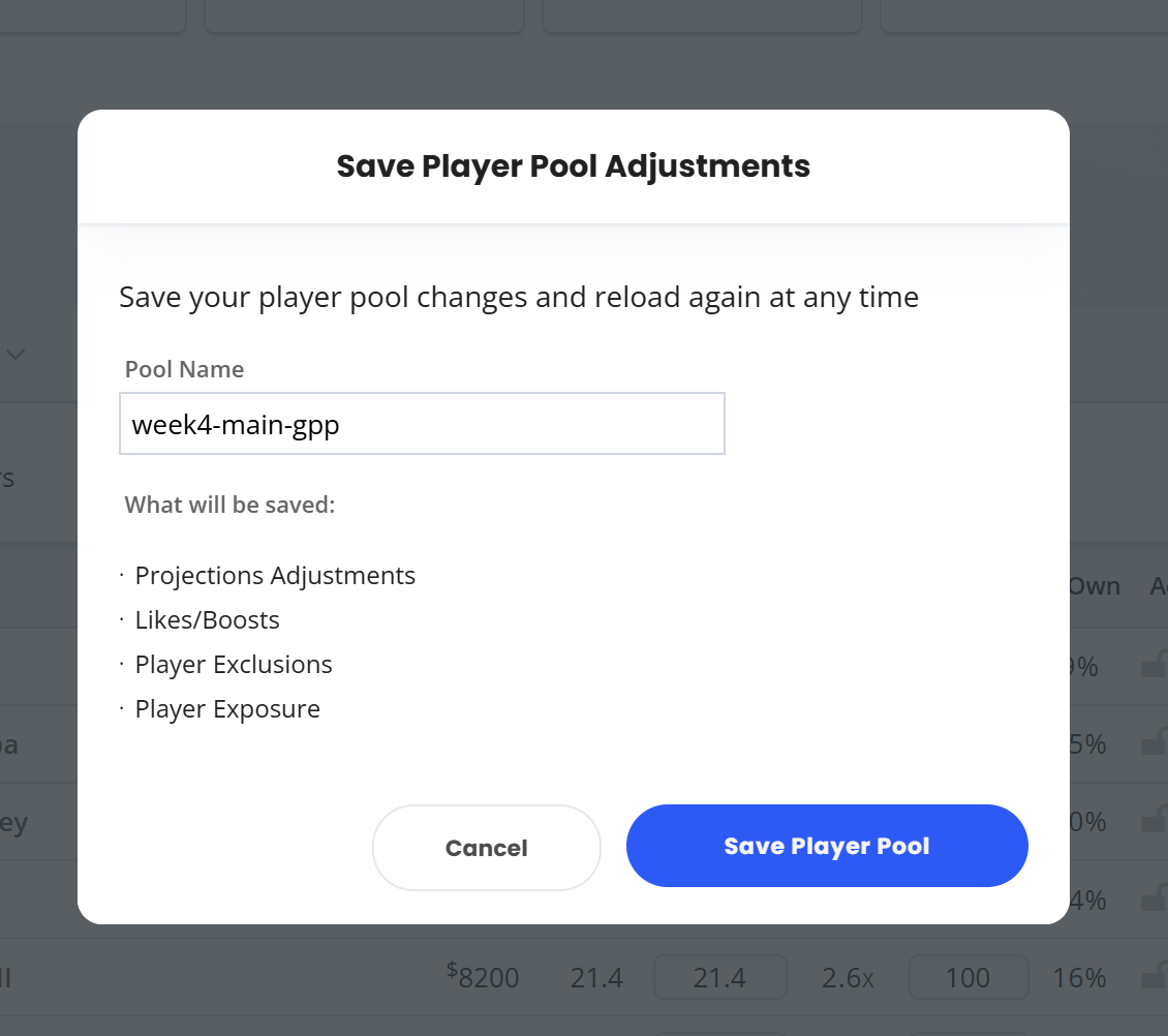 What gets saved to your player pool